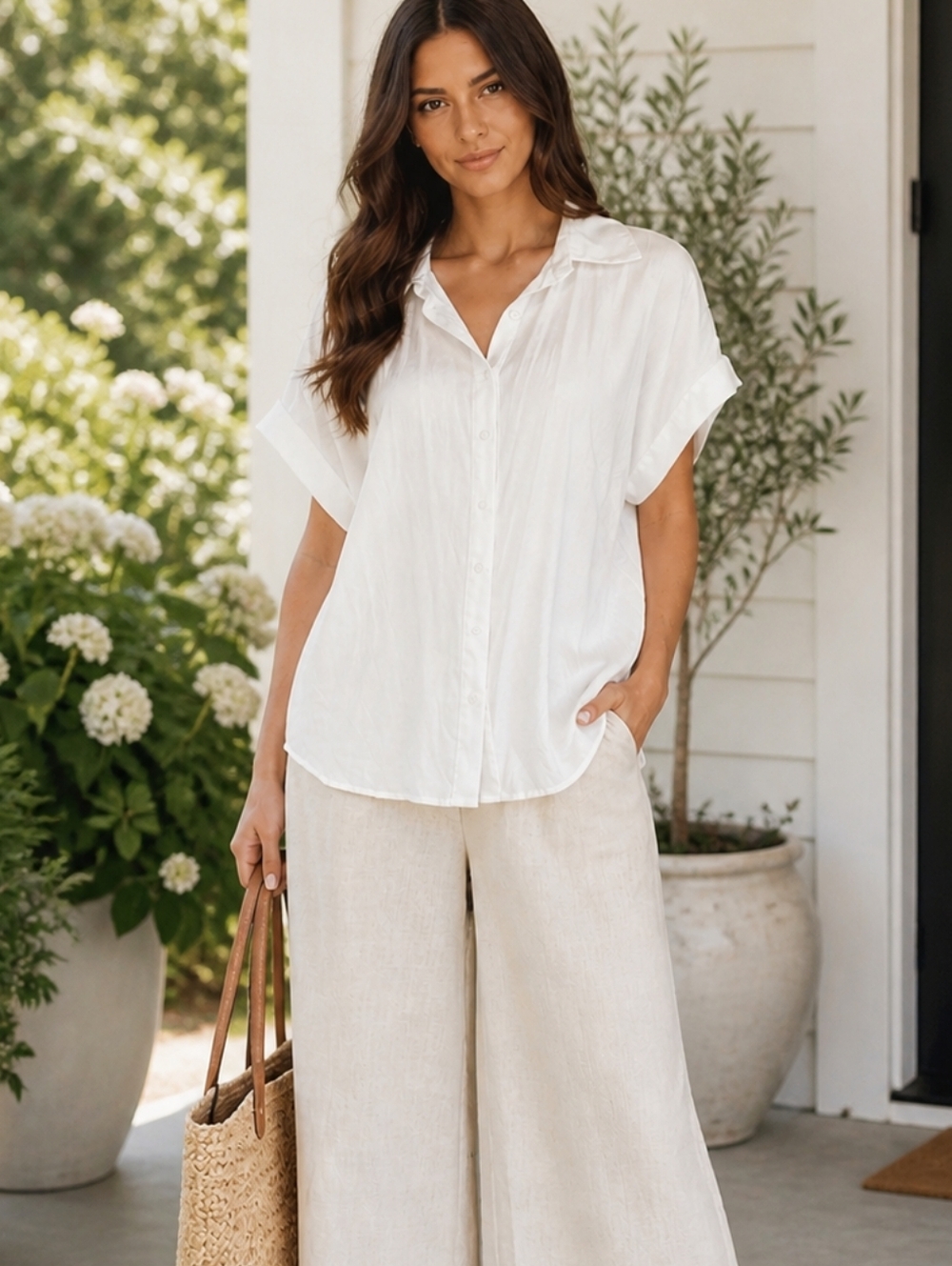 Orvis White Button-Front Short-Sleeve Blouse